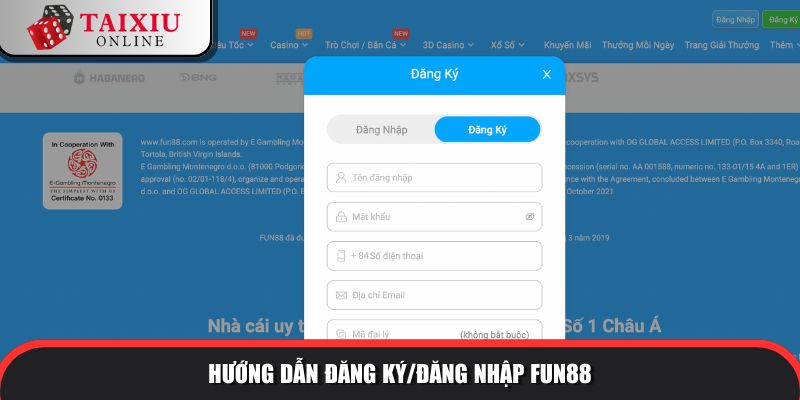 Hướng dẫn đăng ký/đăng nhập tài xỉu đổi thưởng FUN88