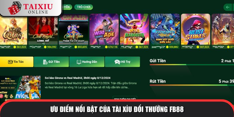 Ưu điểm nổi bật của tài xỉu đổi thưởng FB88 so với tài xỉu khác